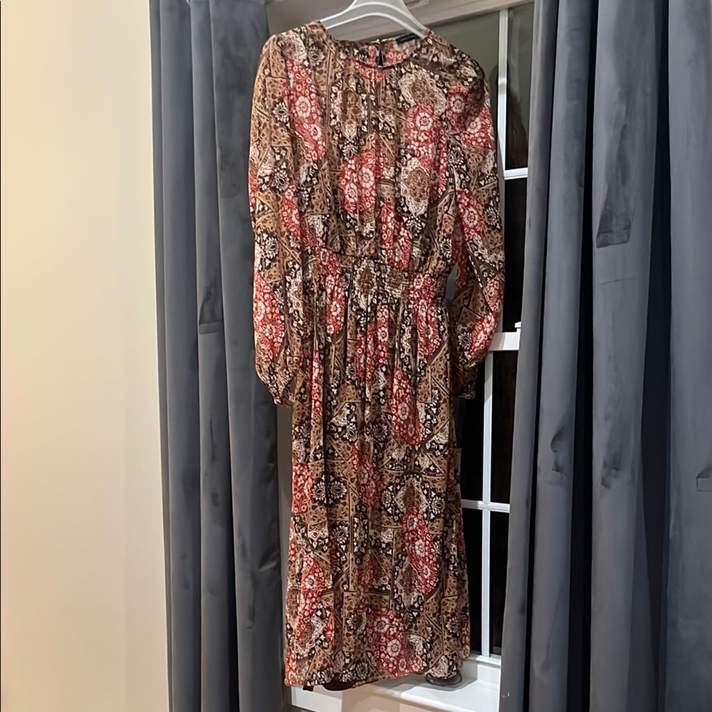 Tommy hilfiger chiffon Floral red and green Long Sleeve Dress size 12